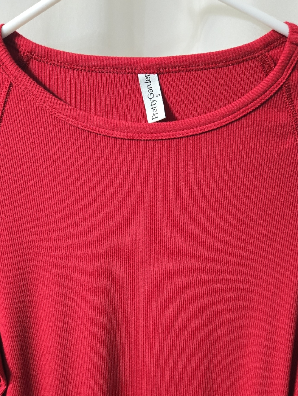 PrettyGarden Women's Long Sleeve Ribbed Tee — Red